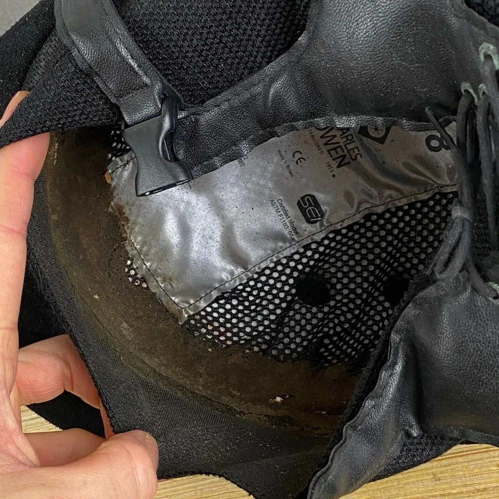 Charles Owen Ayr 8 Riding Helmet Black & Silver Size 7 57 cm Used READ - Picture 12 of 13